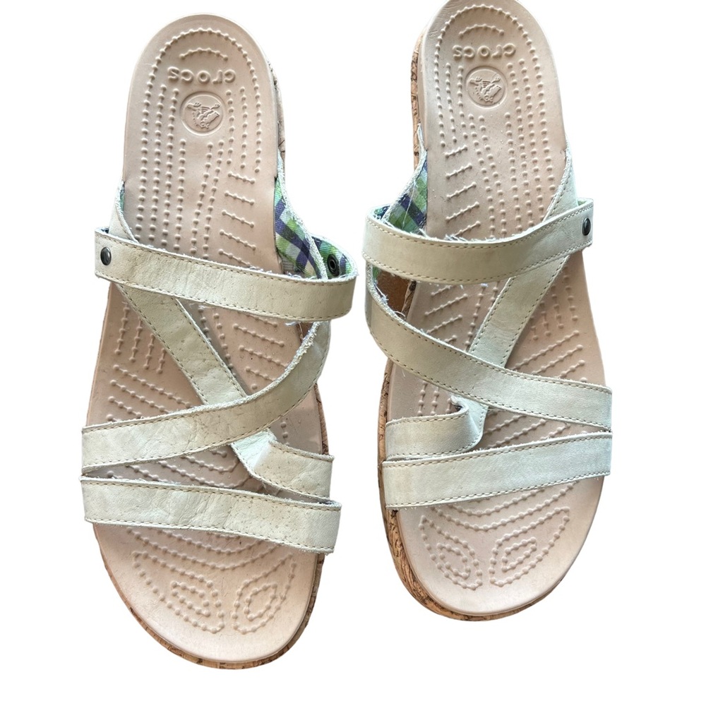Crocs Leather Strapy Sandals Wedge Heels Sz 9